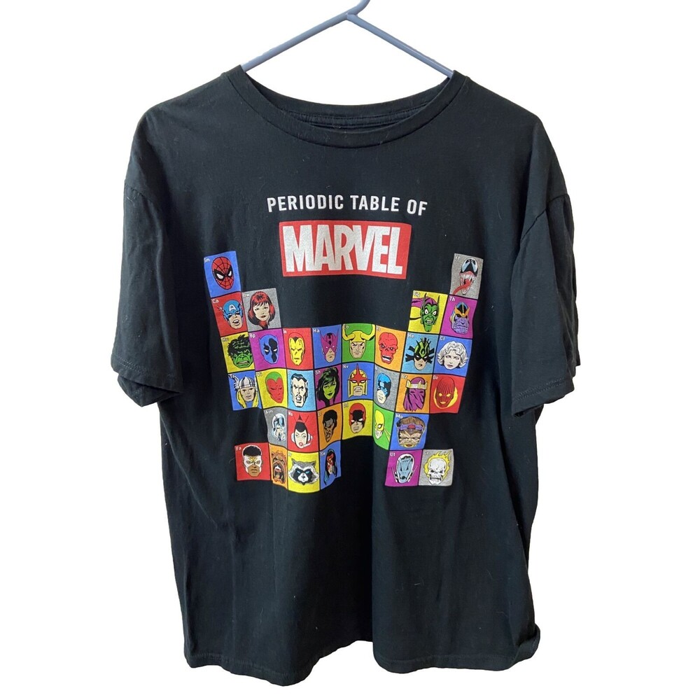 Periodic Table of Marvel T-Shirt Mens Xtra Large Graphic Short Sleeved Crew